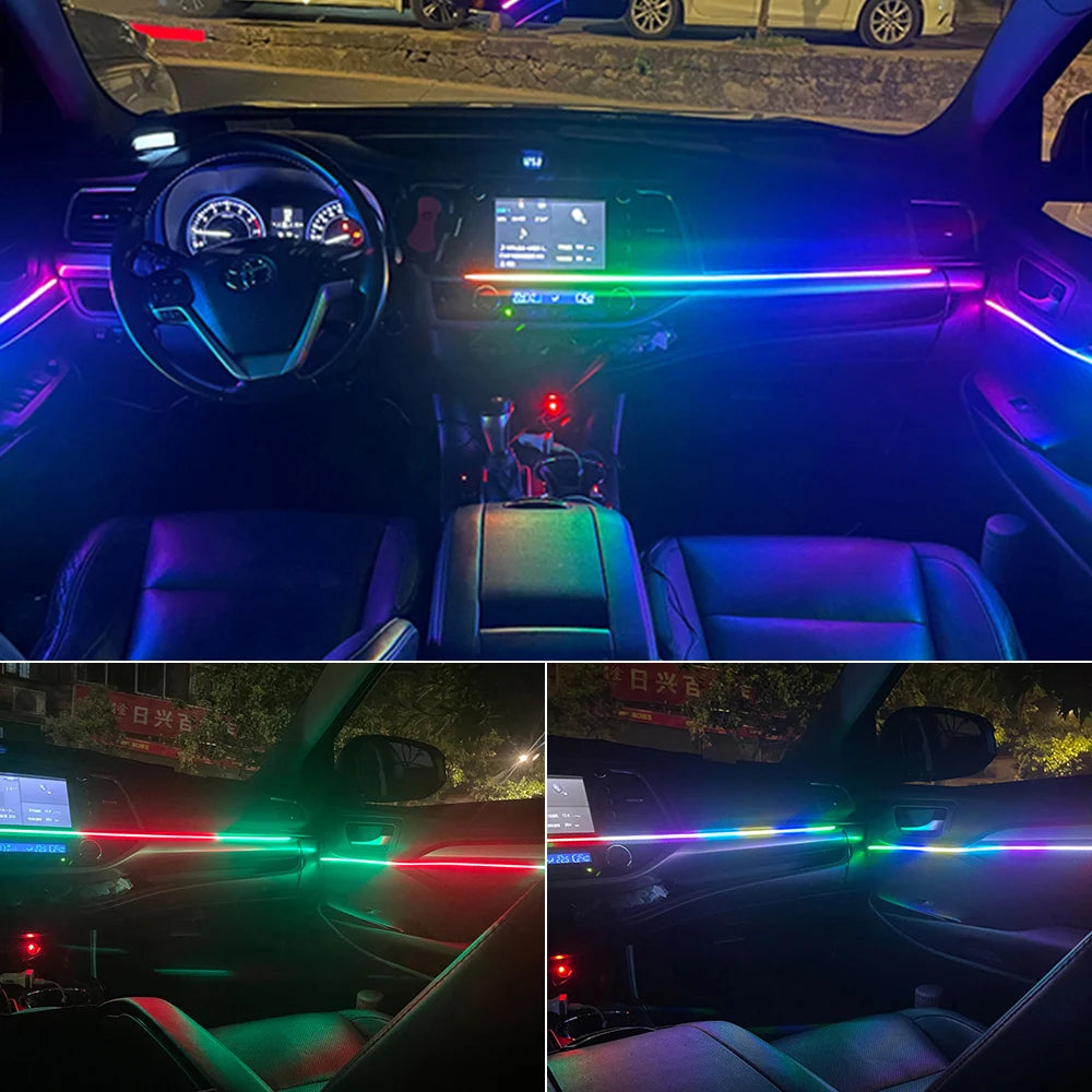 Lumière Ambiante de Voiture RVB – Bande de Fibre Optique Acrylique 64 Couleurs avec Contrôle d'Application (18 en 1)