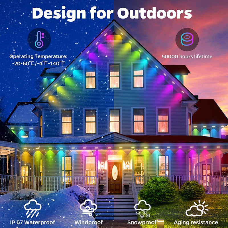 Guirlande Lumineuse LED Étanche 200 pieds – Éclairage RGB pour Décoration Extérieure